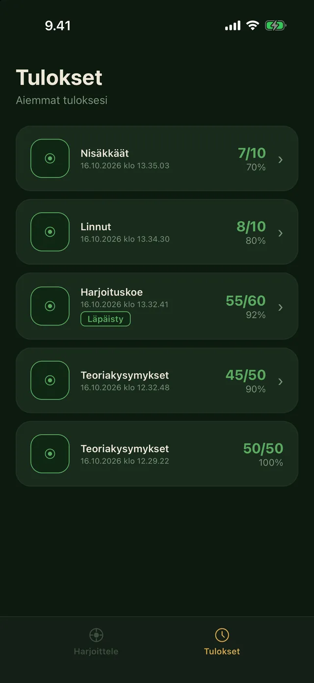 Tuloshistoria sovelluksessa